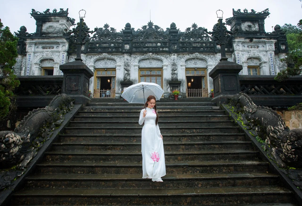 The ornate stone facade of Khai Dinh Royal Tomb in Hue