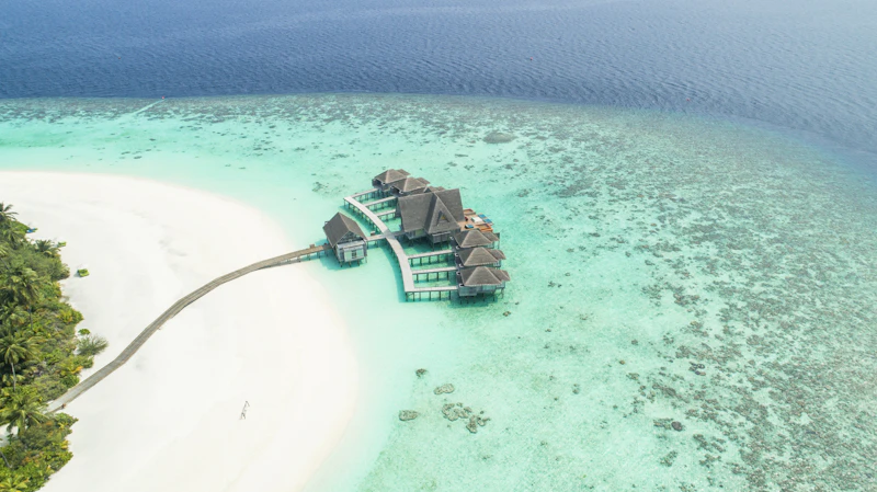 Overwater villas on a lagoon