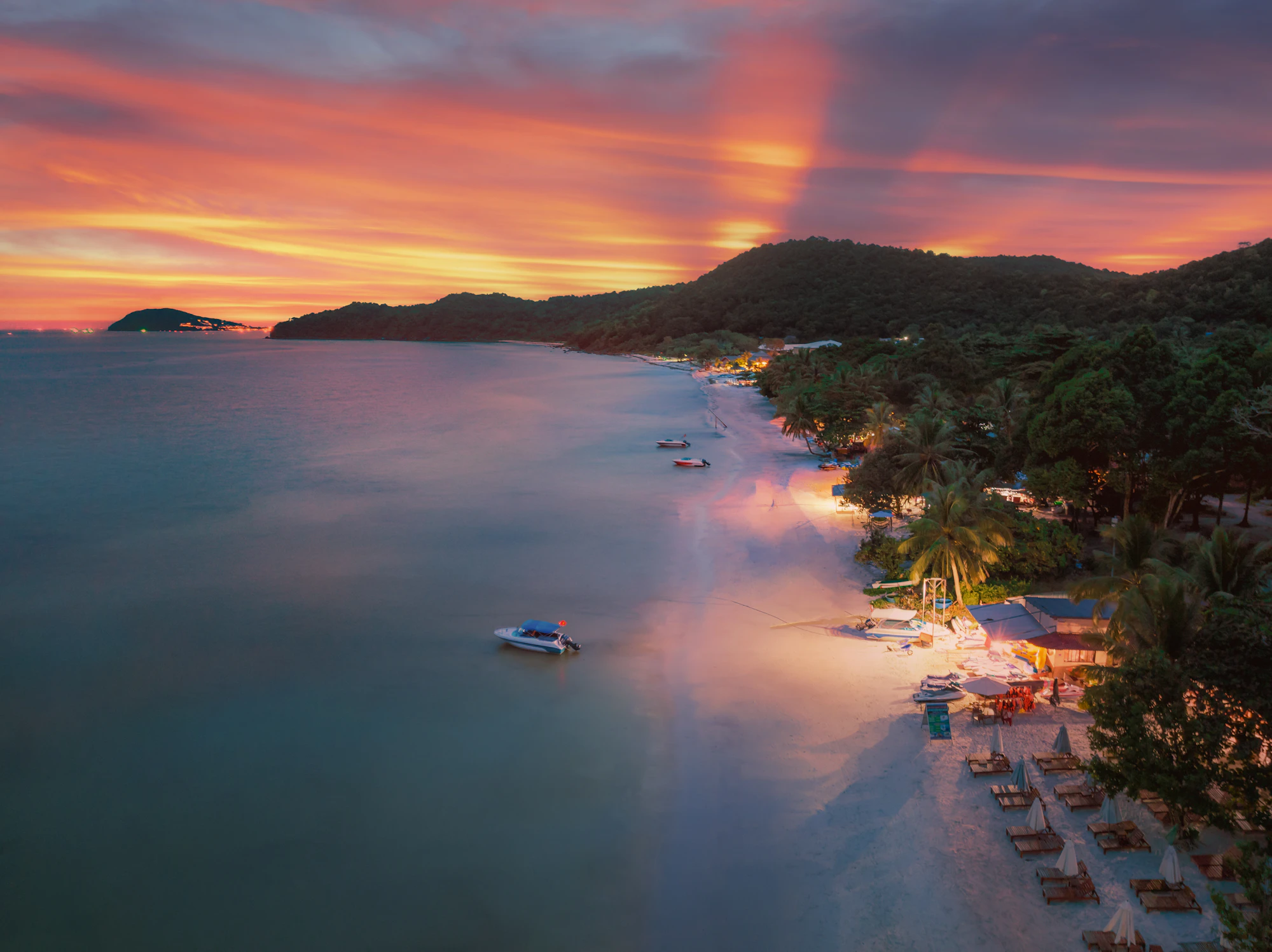 Phu Quoc shoreline glowing at sunset