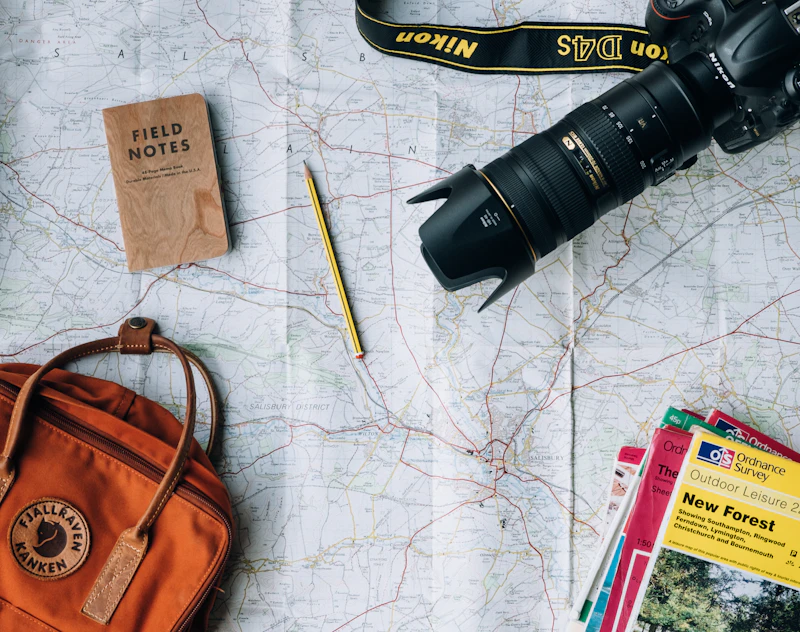 Trip planning flat-lay